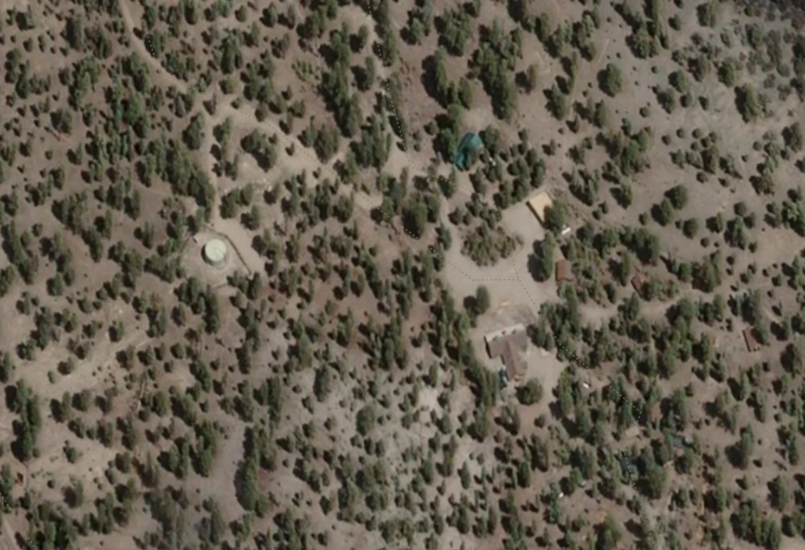 foxtail from above. lodge, cabins, water tank